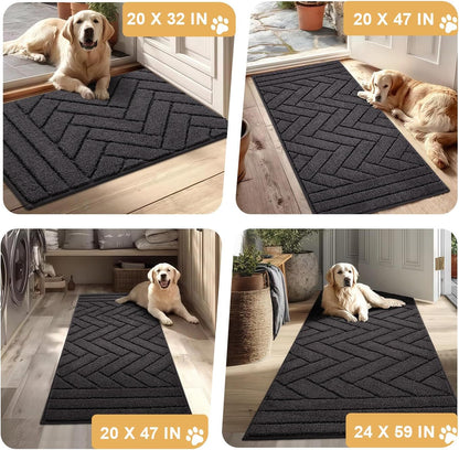 Tindbea Dog Mat for Mud Paws,Absorbs Moisture Dirt Non-Slip Washable Mud Mat for Dogs,Soft Rubber Backing Front Inside Pet Rug for Entryway, Dog Paws, Patio(20"x48",Charcoal)