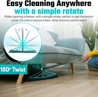 Magic Broom Squeegee Dog Pet Hair Remover, Rotatable, Extendable - Silicone Broom Pet Hair Remover for All-Surfaces Hardwood Floors, Carpet, Tile, Glass, Liquid-Dirt with 60" Handle