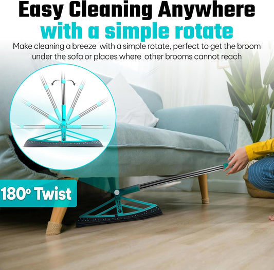 Magic Broom Squeegee Dog Pet Hair Remover, Rotatable, Extendable - Silicone Broom Pet Hair Remover for All-Surfaces Hardwood Floors, Carpet, Tile, Glass, Liquid-Dirt with 60" Handle