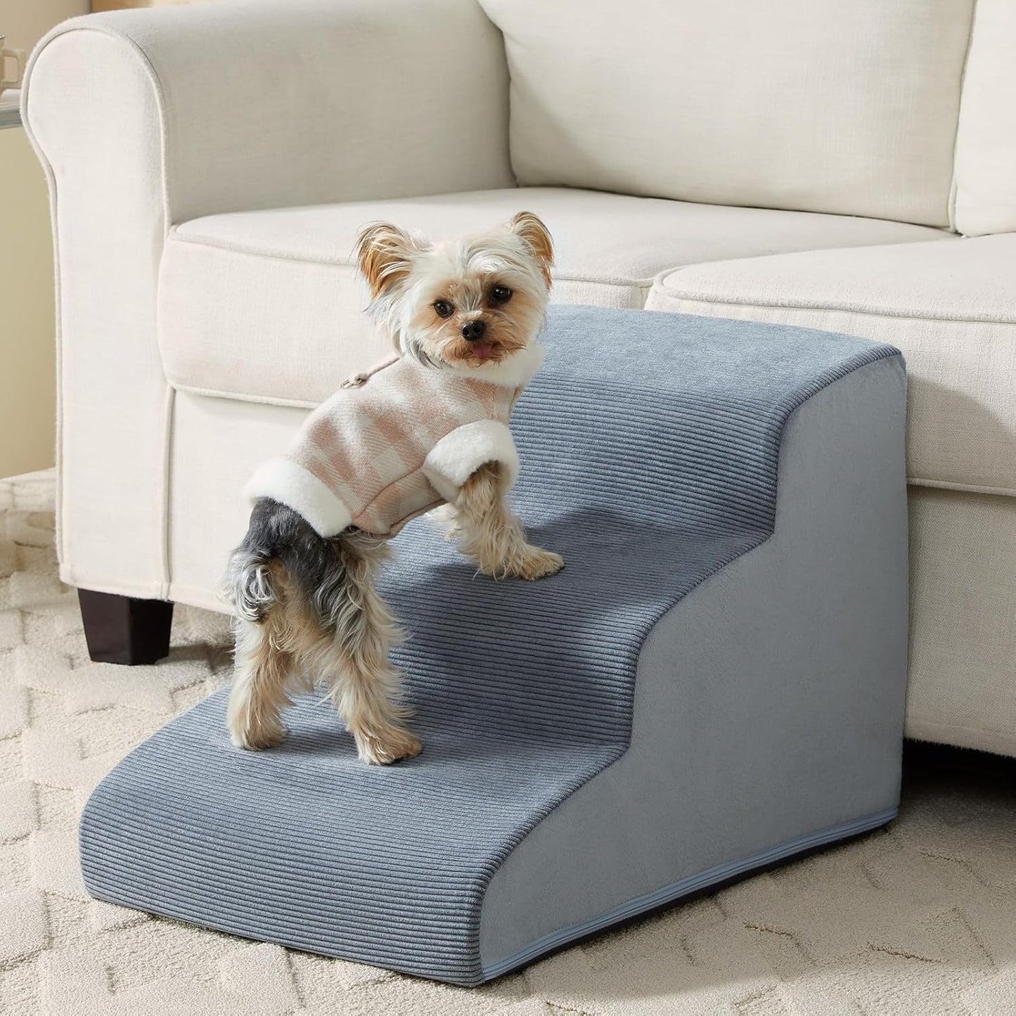 LEXTRO Dog Stairs for Small Dogs, 2-Steps Dog Ramp for Couch, Pet Stairs with Highly Supportive Foam and Non-Slip Bottom, Pet Steps for Cat & Doggie (High 11.8 Inch)