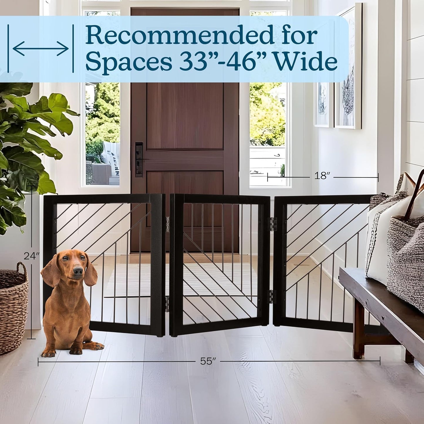 Pet Gate - 3-Panel Indoor Folding Dog Gate for Stairs or Doorways - 54x24-Inch Freestanding Pet Fence for Cats and Dogs by PETMAKER (Black)