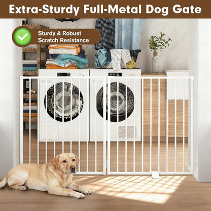104" Extra Wide Dog Gate, Heavy Duty Metal Freestanding Dog Gate with Door for Indoor & Outdoor, Foldable Pet Fence for Doorways,House,Porch,Deck,Yard,Stairs, Auto Close(4 Panels,Black)