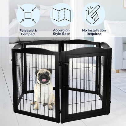 Pet Gate - 6-Panel Indoor Folding Dog Fence for Stairs or Doorways - 133x32-Inch Freestanding Play Pen with Support Feet by PETMAKER (Black)