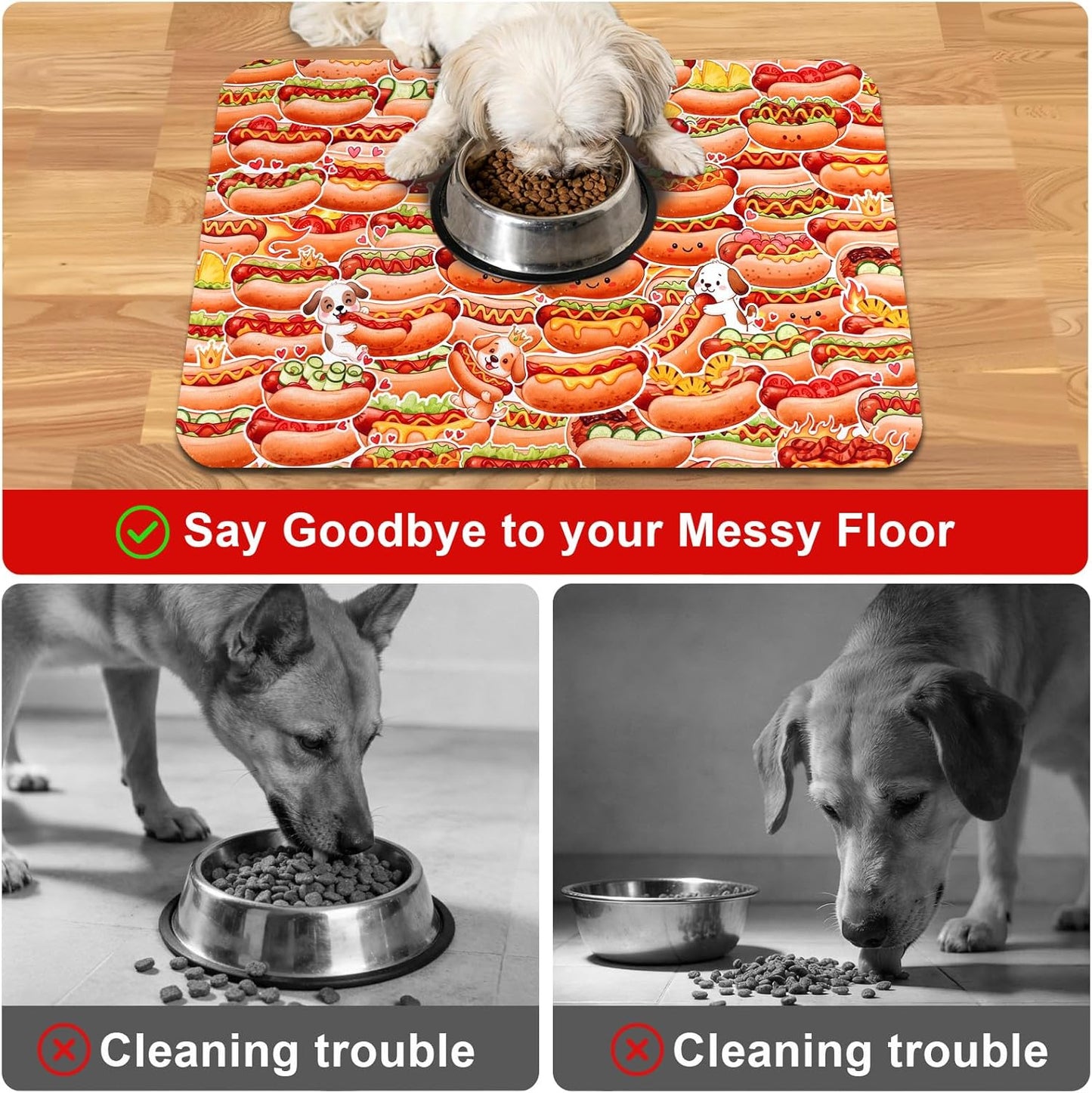 Dog Food Mats for Floors Waterproof Mat for Cat Food and Water Bowls - Absorbent Quick Dry Non Slip Mat for Pet Feeding