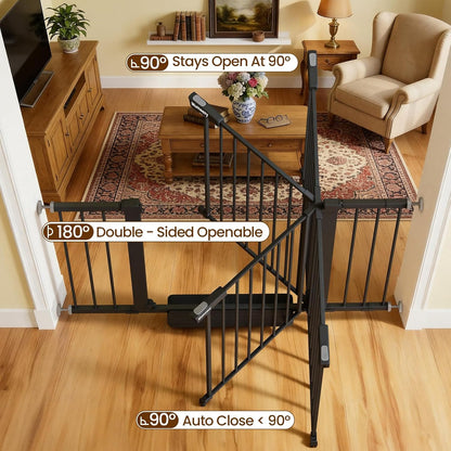 Mumeasy 36" High Extra Tall Dog Gate, 29.6"-40.5" Wide Pressure Mounted Tall Baby Gate for Dog, Auto Close Pet Gate with Door for Stairs,Doorways,House,Black