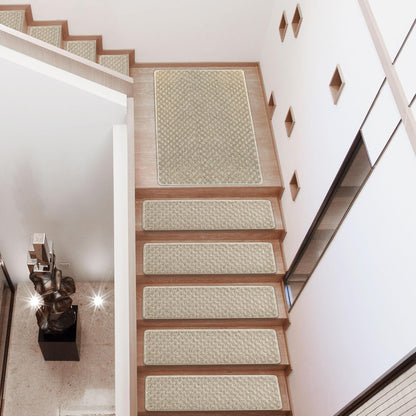 PURE ERA Bullnose Carpet Stair Treads Set Tape Free Non-Slip Indoor Stair Protectors Pet Friendly Rugs Covers Soft Skid Resistant Washable Reusable 9.5" x 30"(14 Pieces,Cream Gray)