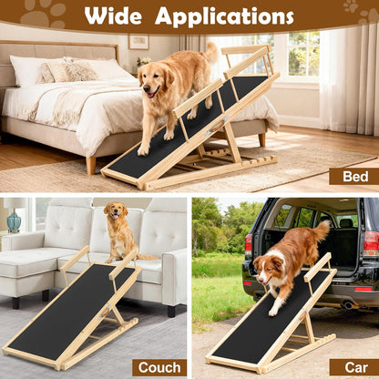 Dog Ramp for Couch with Non-Slip Silicone Mat, 39" Wooden Pet Ramps for Small Dogs, Hold up to 100lb, Adjustable Height from 11.41" to 20.47", Portable Stable Pet Step for Sofa Stairs