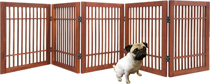 Urnporium Freestanding Wooden Dog Gate for Doorways – Foldable Acacia Wood Pet Gate, No Drill Portable Indoor/Outdoor Puppy Fence Barrier (White Pet Gate, 3 Panel 24" Tall)