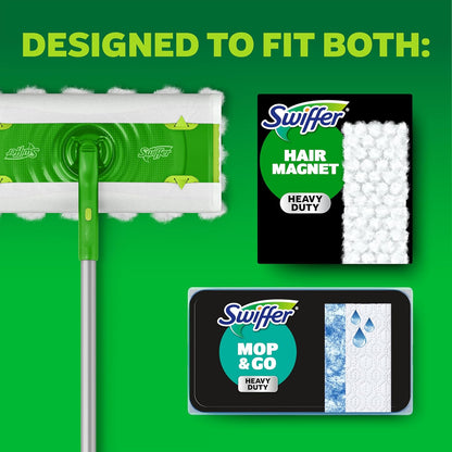 Swiffer Hair Magnet Deluxe Starter Kit with Collapsible Pole, 9 Hair Magnet Dry Cloths, 2 Bonus Mop & Go Wet Cloths