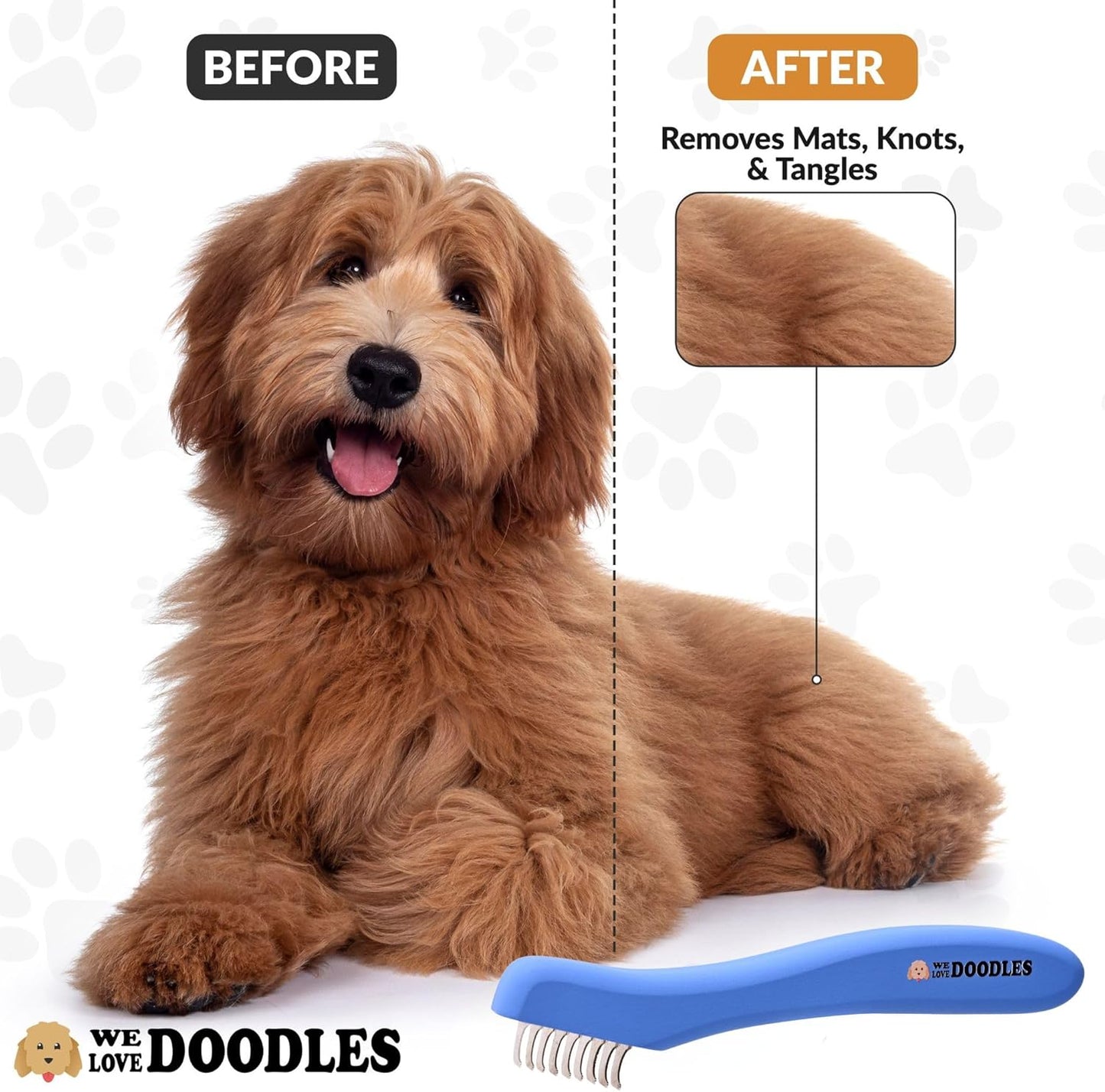 We Love Doodles Dematting Comb for Dogs - Dog Hair Mat Remover, Detangler Comb & Deshedding Tool, Removes Tangles, Knots, & Loose Hair, Metal Comb, Ergonomic Handle (9 Blade)