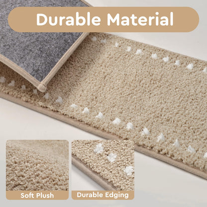 tchdio Stair Treads Landing Mat Non Slip, Soft Stair Treads for Wooden Steps Indoor, Stair Carpet Treads Reusable Adhesive for Kids Elders and Pets, Washable Stair Rugs Stair Runner 31"x31" Beige