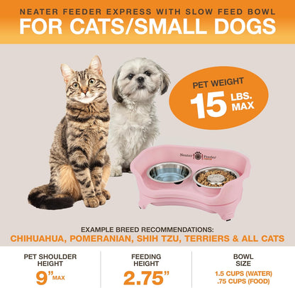 Neater Feeder Express Mess Proof Dog Bowls Elevated for Small Breeds under 15 Lb, Made in USA, No Spill Raised Dog Food Bowl Stand, Stainless Steel Food and Water Bowl Set, Feeding Station, Cappuccino
