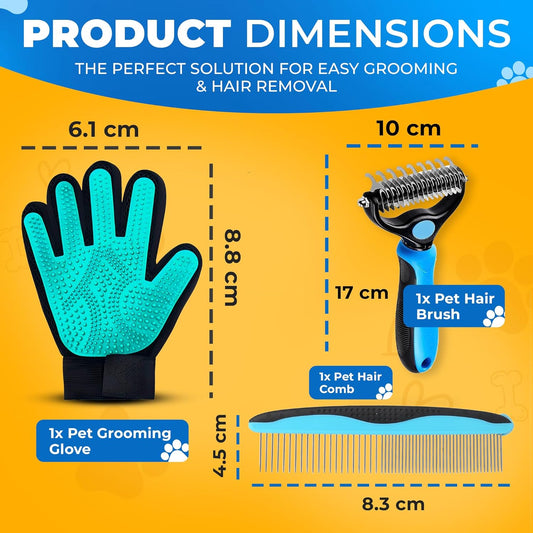 Pet Hair Removal Glove for Dogs & Cats – Dog Grooming Gloves for Shedding, Pet Hair Remover Glove – Pet Grooming Gloves, Cat Grooming Gloves & Cat Brush Glove (Glove + Finger Toothbrush Kit)