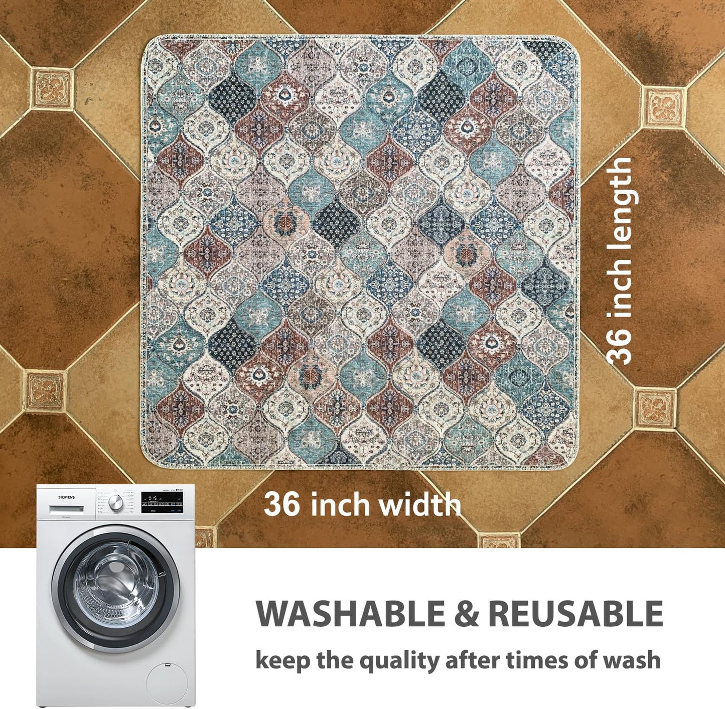 nunubaby Washable Pee Pads for Dogs, Stylish, Non-Slip and Leak-Proof Pee Pads. Reusable Potty Pads for Dogs for Crates and Floors.(Beige/Multi, 24" x48" )