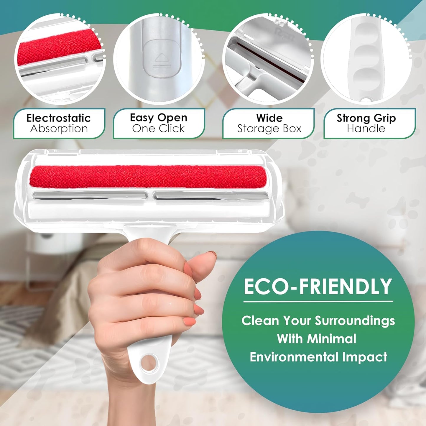 Pet Hair Remover Roller -Reusable, Self Cleaning Lint Roller for Pet Hair Removal on Furniture, Carpets, Clothes & Car Seats-Dog & Cat Hair Remover No Sticky Tapes (White)