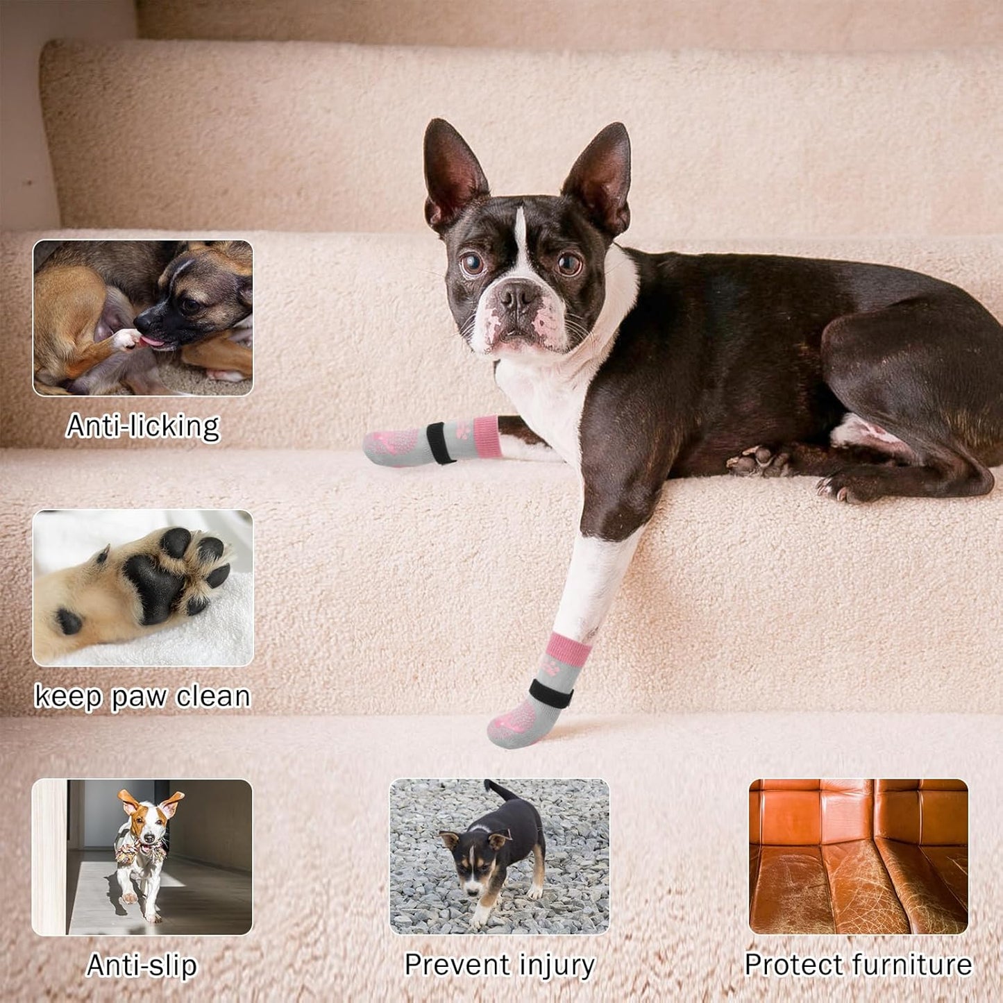 SCENEREAL 6Pcs Anti Slip Dog Socks to Prevent Licking Paws for Hot/Cold Pavement, Dog Grippy Socks for Hardwood Floors, Dog Shoes for Boots & Paw Protectors for Puppy Small Medium Large Senior Dogs
