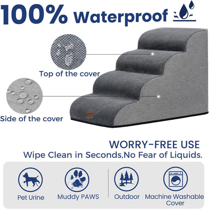 GoGoBunny Ramp Dog Stairs for Couch Sofa and Chair 15.7" H, 3-Step Pet Steps for Small Dogs and Cats, Non-Slip Waterproof Fabric Cover, Stable and Balanced Indoor Step, Pets Friendly, Grey