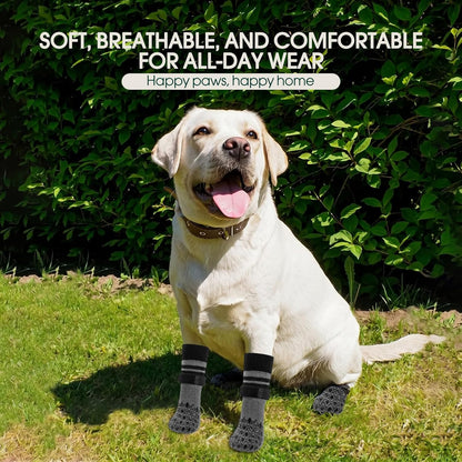 Kuoser Non Slip Dog Socks for Hardwood Floors, Dog Grippy Socks with Double-Sided Traction, Anti Slip Dogs Booties Paw Protectors to Prevent Licking Paws for Small Medium Large Senior Dogs, 4 Pack-M