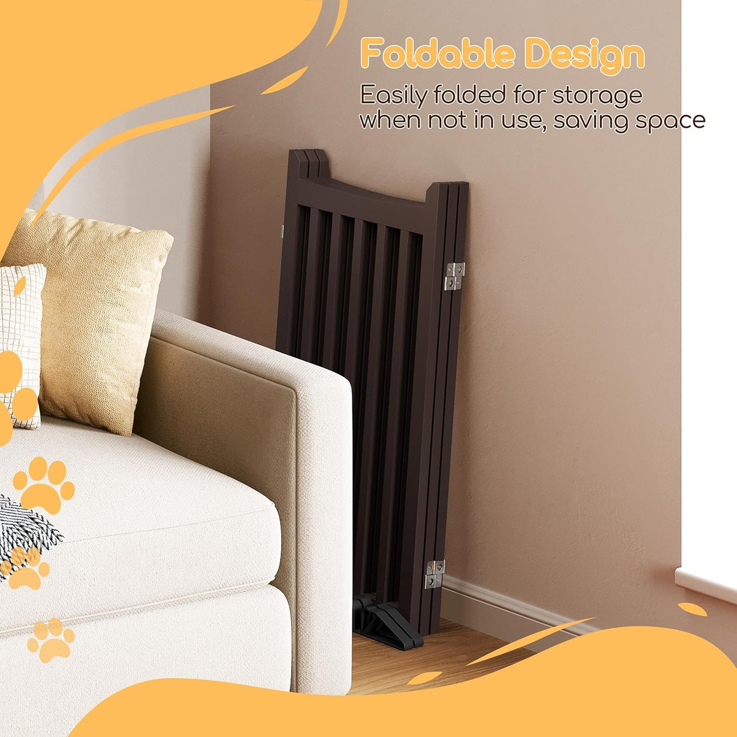 Yaheetech Freestanding Pet Gate 3-Panel Wooden Dog Fence with 2 Support Feet Folding Dog Gate for Indoor, Stairs, Doorways, Halls, Kitchen Wooden Pet Barrier White 36" H