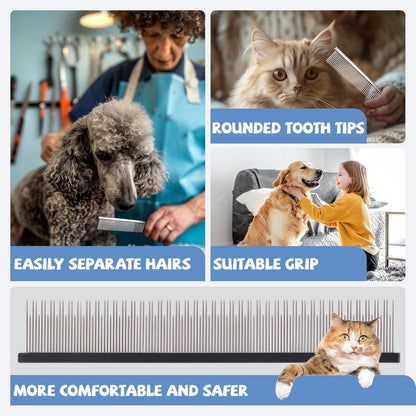 8.5 Inch Dual Tooth Pet Comb for Mats and Tangles,Poratable Grooming Dematting Comb for Indoor Long-haired Cats and Dogs,Pet Family Supplies,Removing Tangles,Knots,Undercoat and Excess Hair