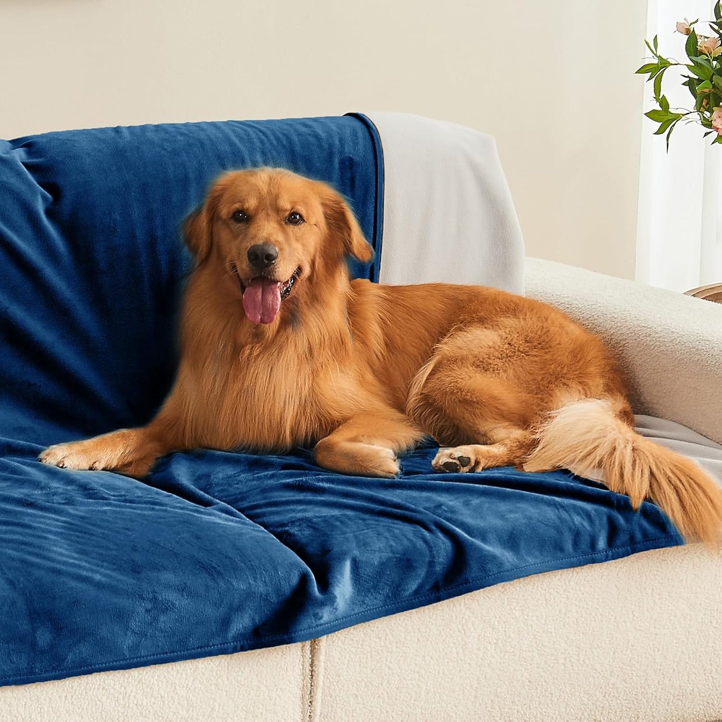 Waterproof Blanket 60"x80" for Adults, Reversible Waterproof Bed Cover for Dogs Cats Pets, Soft Leakproof Blanket for Bed Couch Sofa Furniture Protector, Dusty Pink/Off White