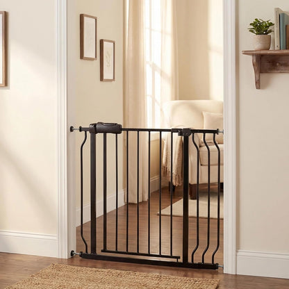 Extra Wide Baby Gate 85.8-90.5" Dog Gate Indoor Pressure Mounted No Drill Safety Gate for Large Entries, Kitchen,Stairs & Doorways, Black Metal Indoor Pet Gate for Kids & Dogs