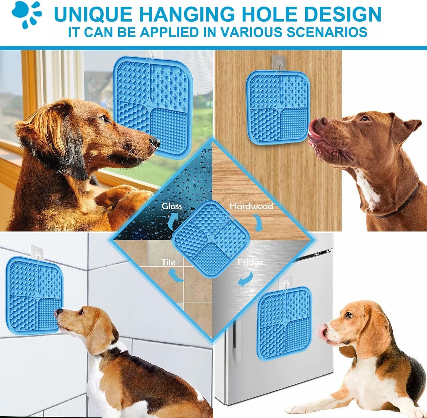 Lesipee Licking Mat for Dogs & Cats 2 Pack, Slow Feeder Lick Pat, Dishwasher Safe, Anxiety Relief Dog Toys Feeding Mat for Butter Yogurt Peanut, Pets Supplies Bathing Grooming Training Calming Mat