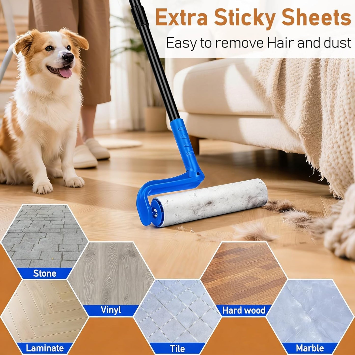 10" Large Lint Roller for Pet Hair Extra Sticky, Long Handle Floor Sticky Rollers with Big Lint Roller Refills for Cleaning Carpets, Cars, Furniture,Clothing, and Pet Hair,Green