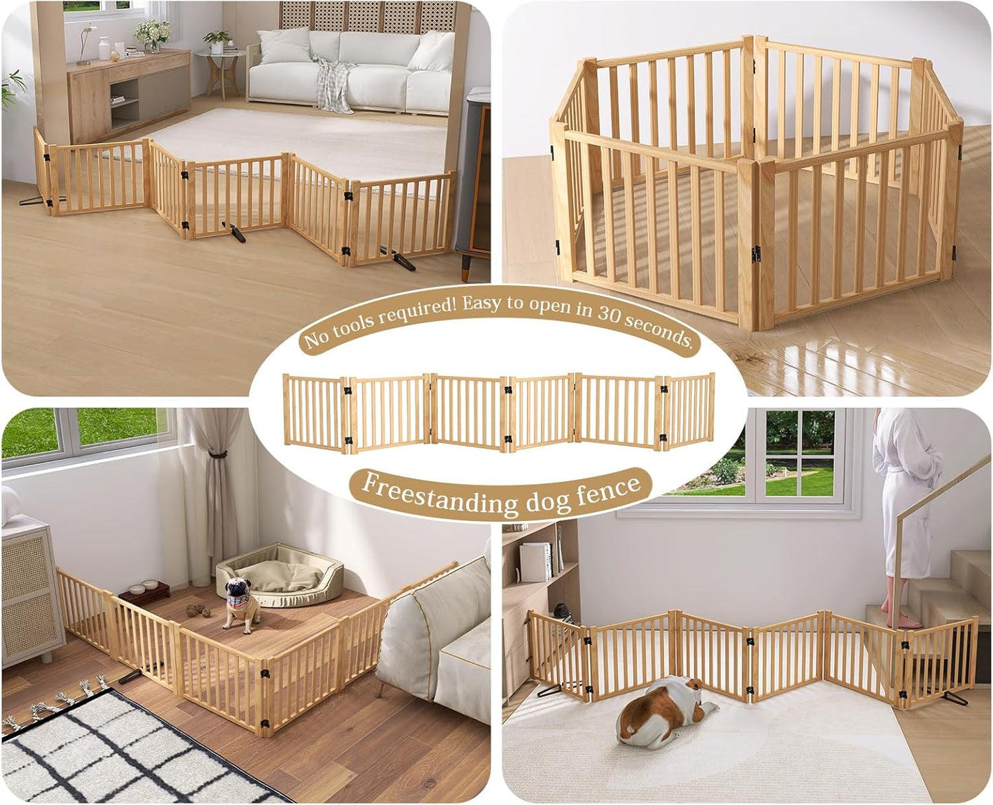 Wooden Freestanding Dog Gates,23" H Foldable Wood Pet Gate Indoor, No-Painted Puppy Gate for Doorways, Stairs, 23" Height-2 Panels