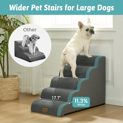 COZY KISS Extra Wide Dog Stairs with Tunnel, Foam Detachable Large Dog Step for Small Pet, Puppy or Cats, Medium Pet Ramp for High Bed, Couch, Sofa or Car, 19.7x33x22.4 inch, 5 Step, Beige