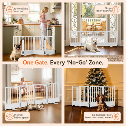 Dog Gate for Small Dogs, 48" No Drill Foldable Reinforced Base Pet Fence, Heavy Duty Step-Over Doorway Puppy Barrier, Anti-Tip Metal Frame, Supports 200+ lbs, Black
