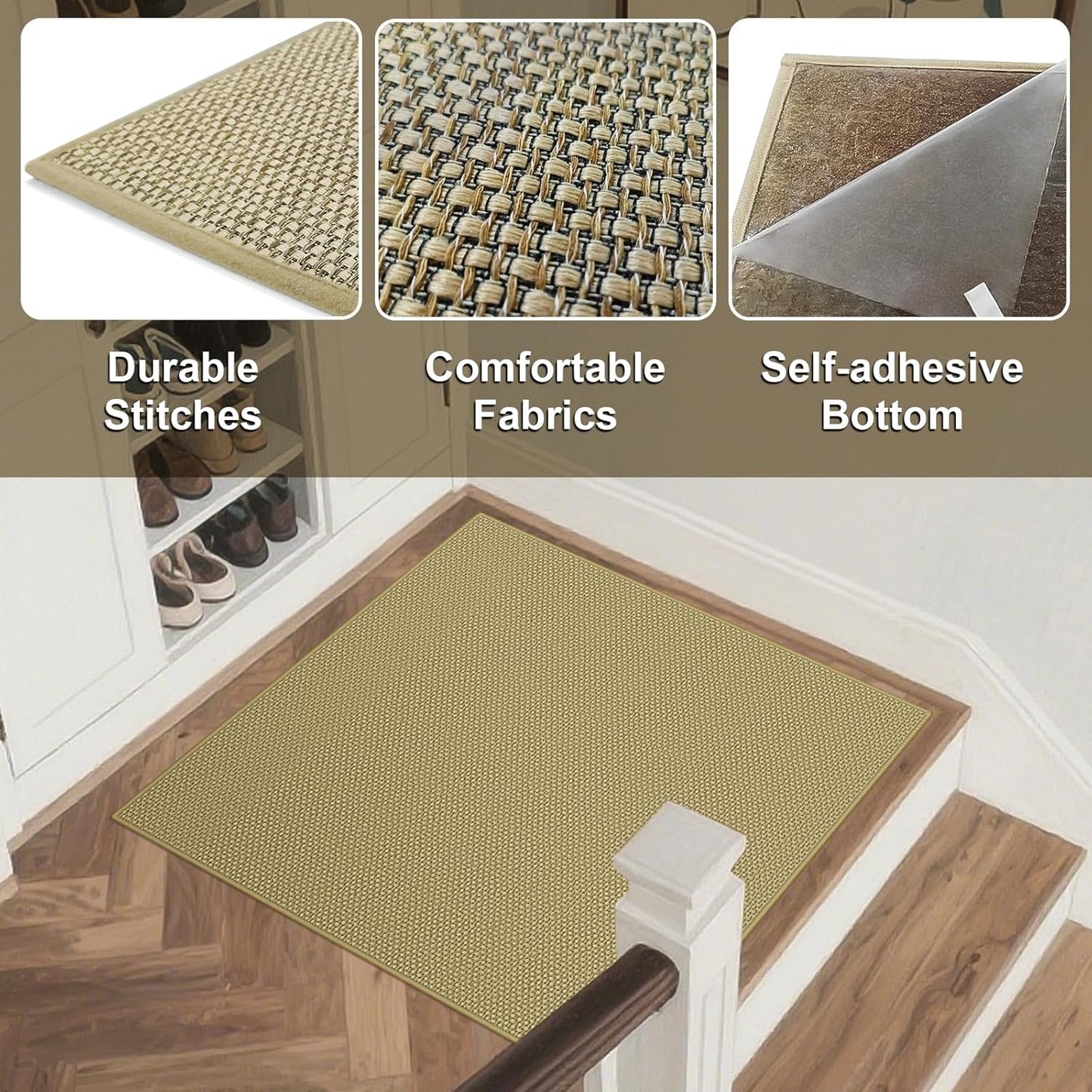 Stair Treads for Wooden Steps Carpet, Non-Slip Stair Runner Indoor Outdoor Stair Tread Mats Covers Pads, 19" x 31"Matching Landing Step Runner for Elders, Kids and Dogs (19" x 31", Black)
