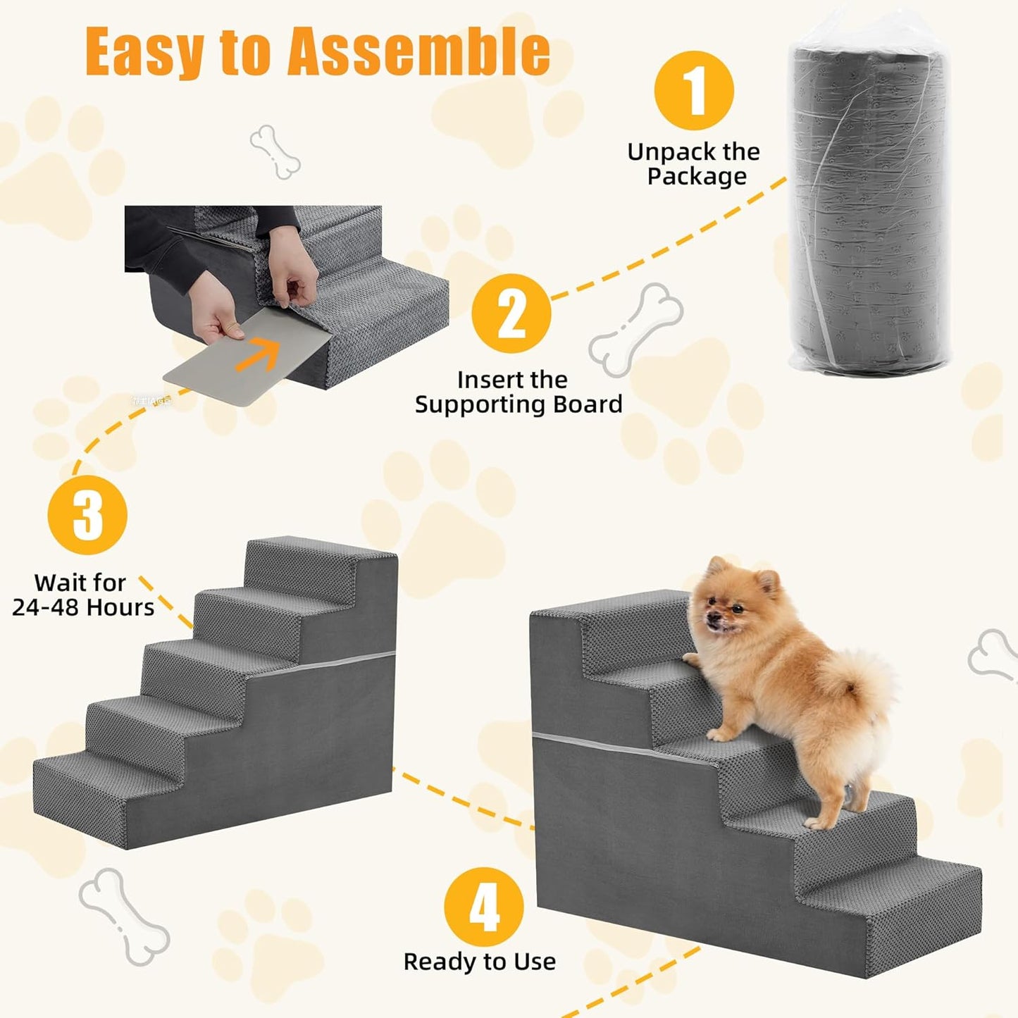 NEWBULIG 3-Step Dog Stairs, 15.7" H Dog Steps for Sofa and Chair, Non-Slip Sturdy Pet Steps for Small Dogs and Cats, Pet Ramp for High Bed Indoor(Grey)