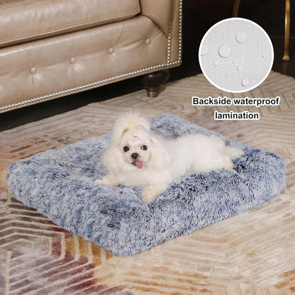 Bedfolks Waterproof Dog Crate Bed, Plush With Removable Washable Cover, Faux Fur Crate Pad for Medium Dogs, Fluffy Kennel 29"x21", Dark Grey