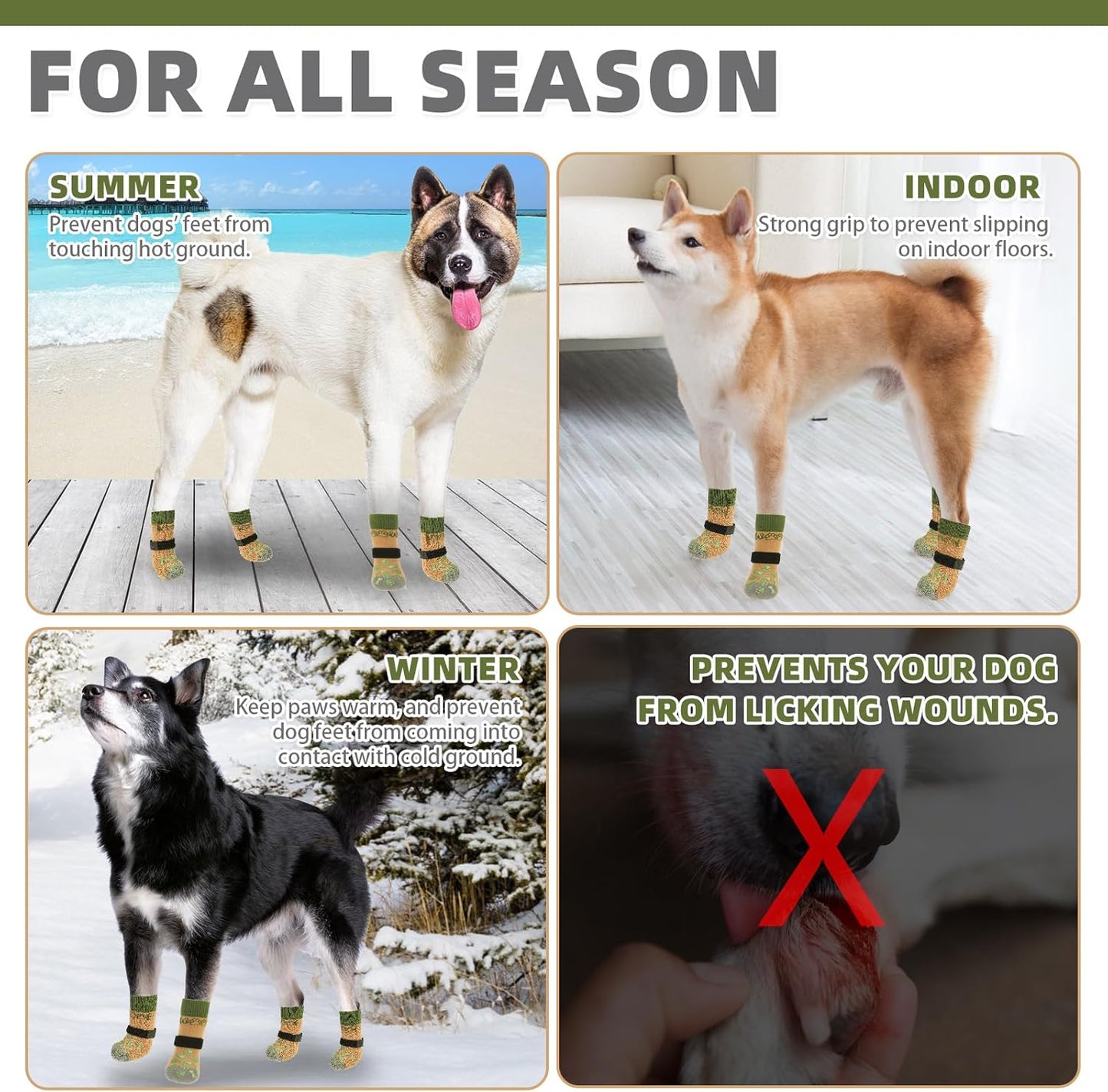 KOOLTAIL Dog Socks Shoes for Hot Pavement to Prevent Licking Paws, Winter Dog Boots&Paw Protector for Hardwood Floors Anti Slip,Traction Control Grip Booties for Small Medium Large Senior Dogs,Black M