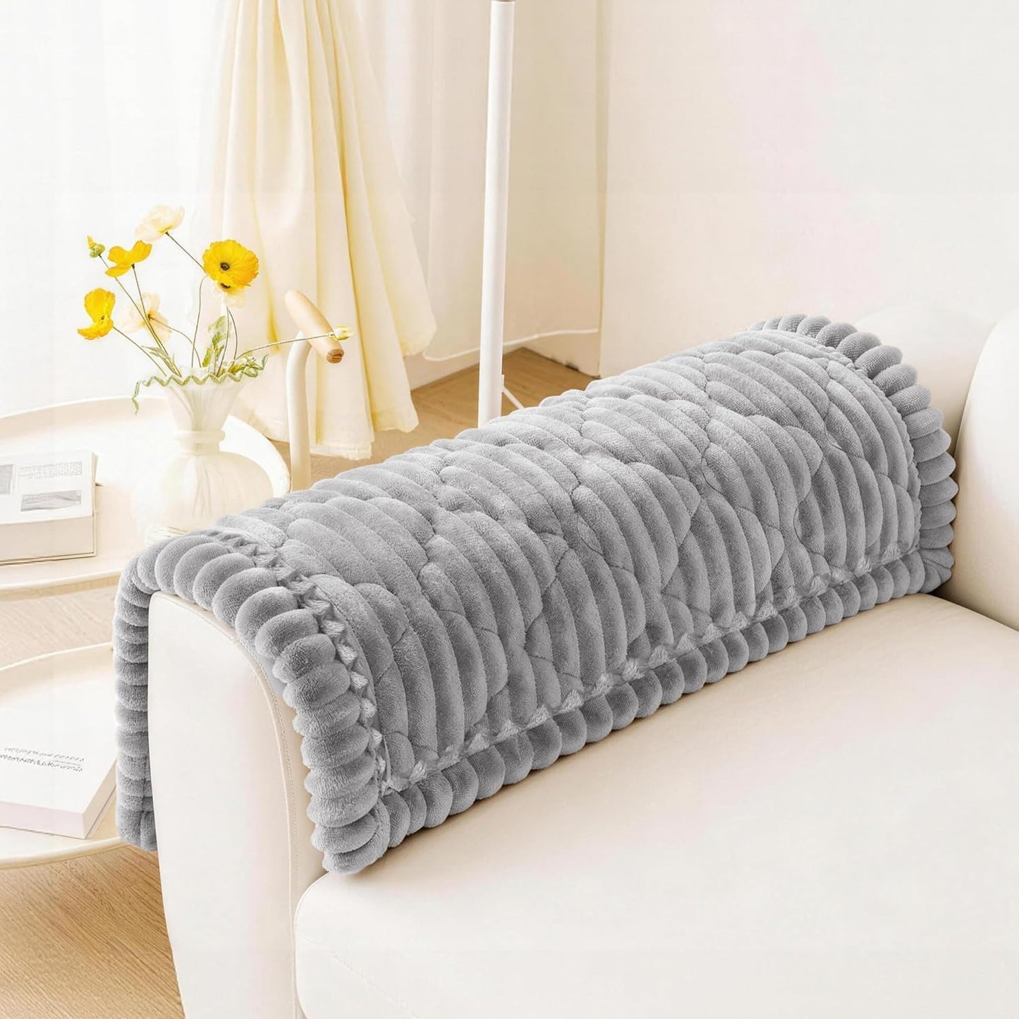 PuTian 100% Waterproof Fuzzy Couch Cover for Dogs Washable Non-Slip Furniture Cover Pet Friendly Dog Mat for Couches and Sofas White 27.6''x59'' 70cmx150cm