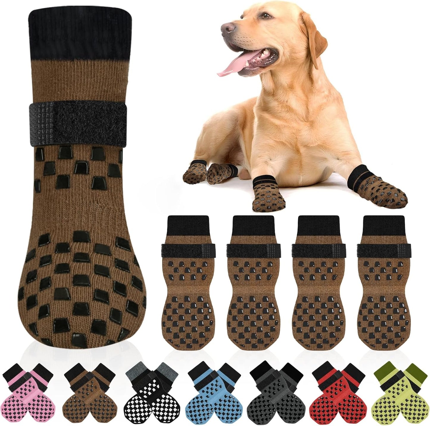 Anti Slip Dog Socks to Prevent Licking Paws, Dog Shoes for Hot/Cold Pavement, Dog Boots on Hardwood Floors, Traction Control Dog Booties & Paw Protectors for Small Medium Large Senior Dogs
