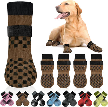 Anti Slip Dog Socks to Prevent Licking Paws, Dog Shoes for Hot/Cold Pavement, Dog Boots on Hardwood Floors, Traction Control Dog Booties & Paw Protectors for Small Medium Large Senior Dogs