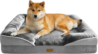 Spotted Play Orthopedic Dog Bed with Sides - Dog Sofa Beds for Medium Dogs, Supportive Foam Pet Couch Bed with Washable Removable Cover, Waterproof Lining and Non-Slip Bottom, Grey - M