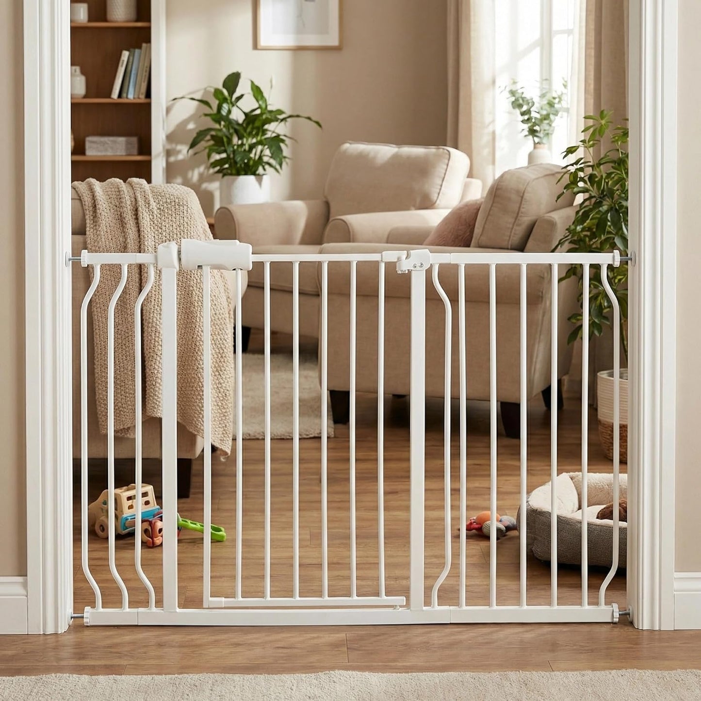 Extra Wide Baby Gate 85.8-90.5" Dog Gate Indoor Pressure Mounted No Drill Safety Gate for Large Entries, Kitchen,Stairs & Doorways, Black Metal Indoor Pet Gate for Kids & Dogs