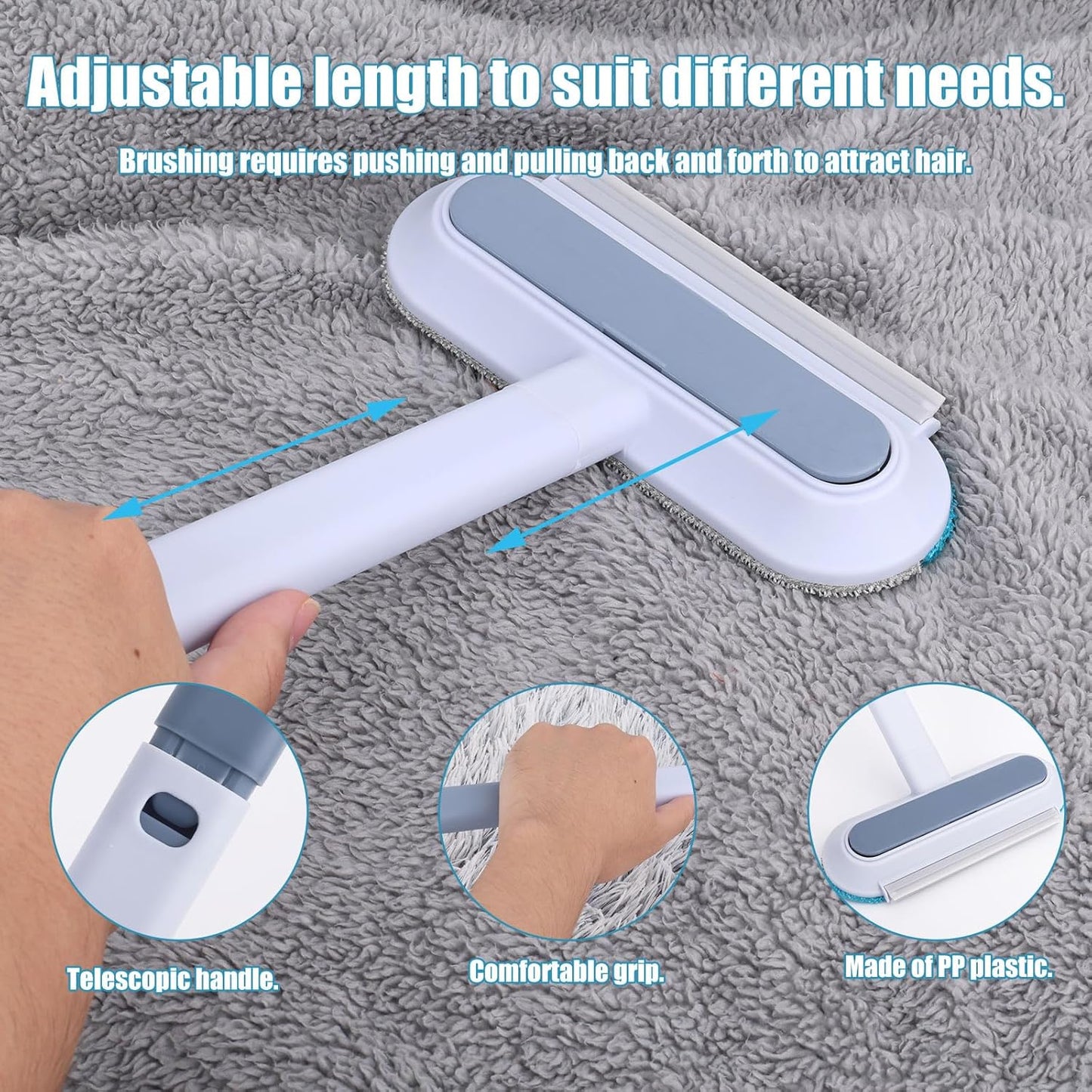 Pet Hair Remover, 4 in 1 Multifunctional Pet Remover Mitt Tool Reusable Long Handle Dog Hair Grooming Brush Magic Cat Fur Removal Glove Scraper Suitable for Couch Carpet Furniture