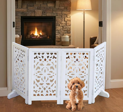 Freestanding Pet Gate for Dogs, Foldable Wooden Dog Gate for House, Indoor Dog Gate for Stair, Doorway, House Design Gates for Dogs Indoor, 72 Inch Wide, (18" x4 Panels 72 inch), Burnt Finish