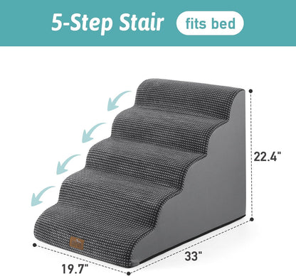 COZY KISS Extra Wide Dog Stairs with Tunnel, Foam Detachable Large Dog Step for Small Pet, Puppy or Cats, Medium Pet Ramp for High Bed, Couch, Sofa or Car, 19.7x33x22.4 inch, 5 Step, Beige
