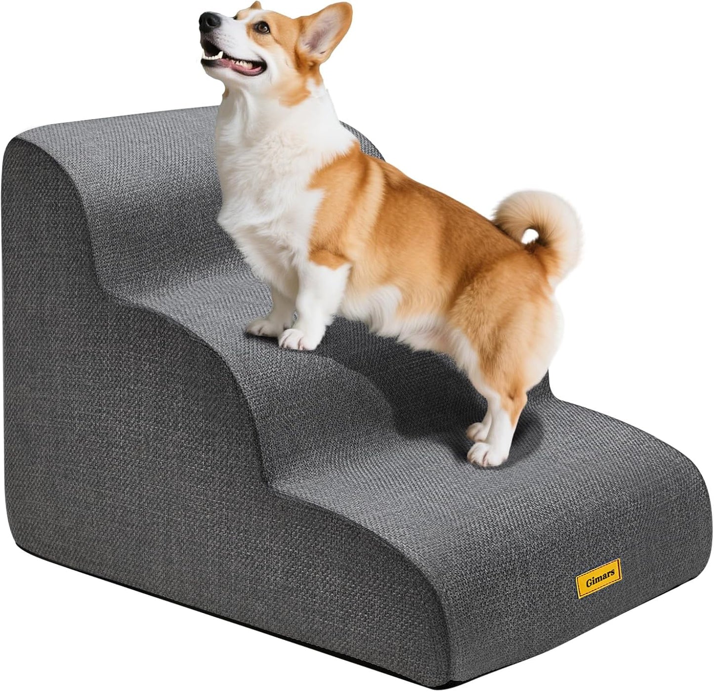 Gimars Upgraded 55CM Long Wide Steps 2 Step Dog Stairs for Small, Medium & Senior Dogs, 30CM High Ramp with 33D High-Density Foam, Linen Cover, Non-Slip Base, Supports 30KG, for Bed & Sofa