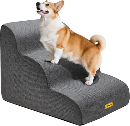 Gimars Upgraded 55CM Long Wide Steps 2 Step Dog Stairs for Small, Medium & Senior Dogs, 30CM High Ramp with 33D High-Density Foam, Linen Cover, Non-Slip Base, Supports 30KG, for Bed & Sofa