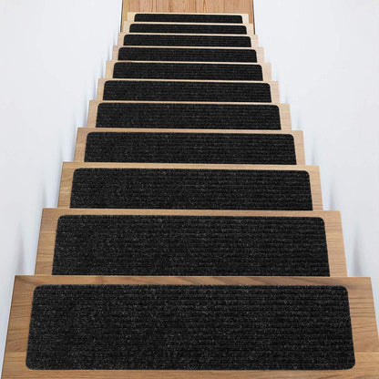 Stair Treads Non-Slip 16 Pack 8"x30" - Carpet Stair Runner for Indoor Wooden Steps with TPE Backing & Anti-Skid Surface, Reusable Adhesive Safety Rug for Kids/Elder/Pet-Friendly - Brown
