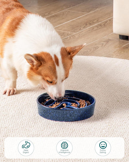 vancasso Slow Feeder Dog Bowl, 1.5 Cup Ceramic Slow Feeding Food Dish for Small and Medium Breed, Puzzle Dog Food Bowl for Fast Eater, Pink