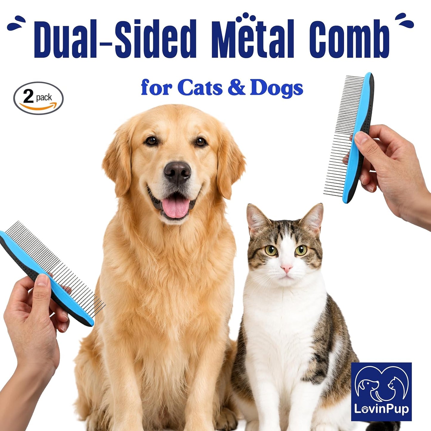 Pet Mat Remover – Professional Dematting Comb for Dogs and Cats – Stainless Steel Rounded Teeth for Gentle Knot & Tangle Removal – Dog Dematting Tools & Dog Grooming Supplies