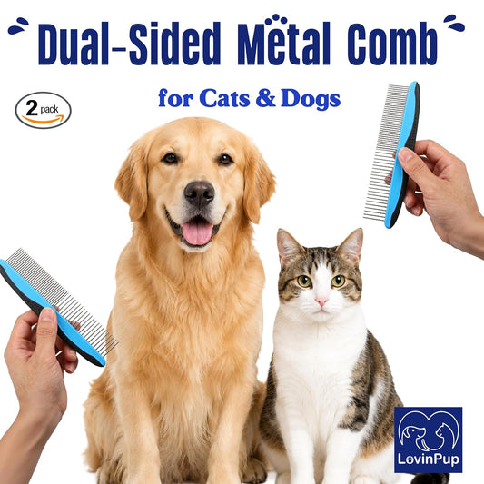 Pet Mat Remover – Professional Dematting Comb for Dogs and Cats – Stainless Steel Rounded Teeth for Gentle Knot & Tangle Removal – Dog Dematting Tools & Dog Grooming Supplies