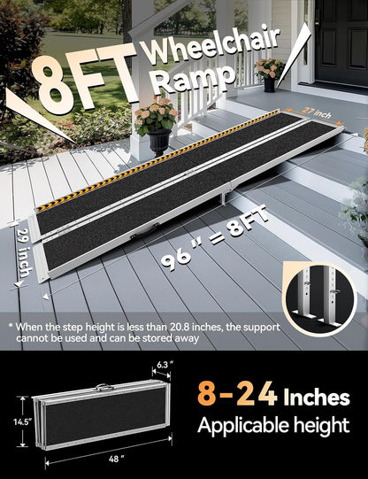 FACHNUO 2 Feet Portable Wheelchair Ramp, Non-Skid Aluminum Handicap Ramps with Handle, Folding Threshold Wheel Chair Ramp for Home Steps, Stairs, Entry, Doorways, Applicable Height 2-6 inches